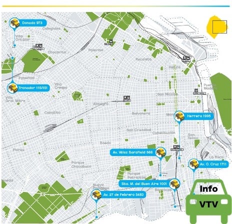 Mapa con la ubicación de las plantas VTV en Caba